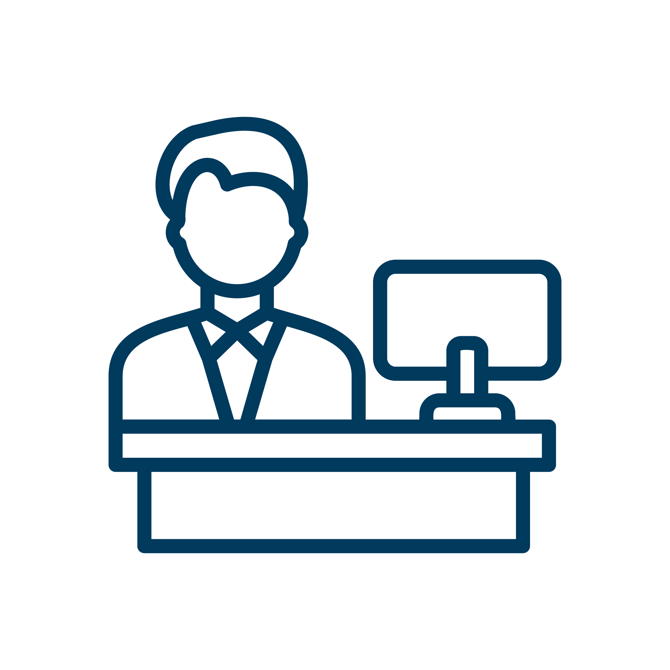 Graphic of a person at a desk