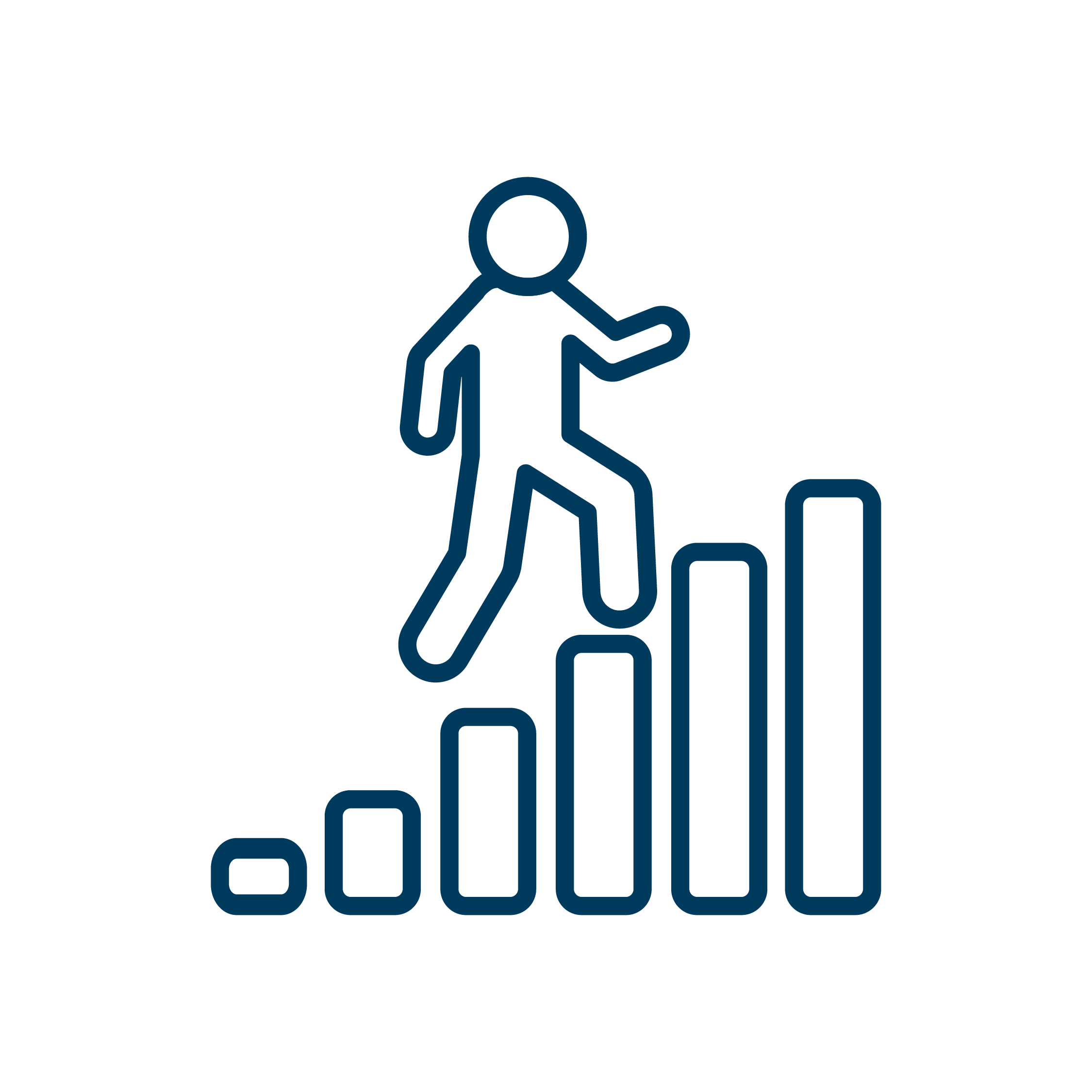 Graphic of a person going up stairs