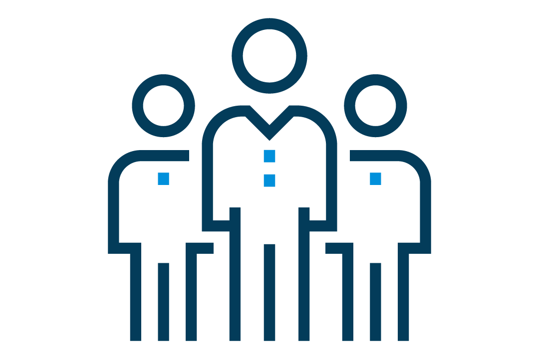 Line drawing of three people standing together